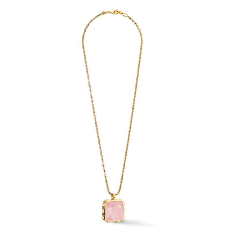 Bohemian Style Necklace-Necklace Amulet Spikes Square Rose Quartz gold-pink