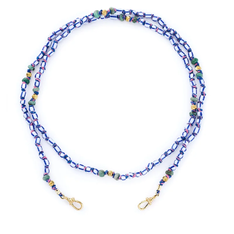 Dainty Pendant Necklace-Mauli White and Blue Beaded Necklace