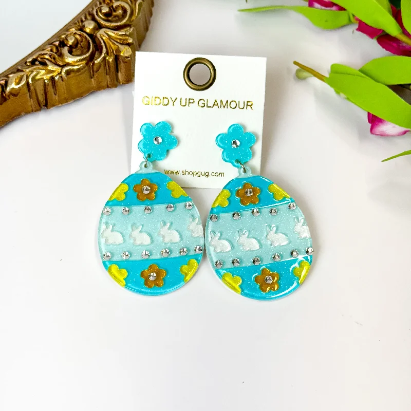 Minimalist Stud Earrings-Easter Egg Earrings with Crystals in Turquoise Blue