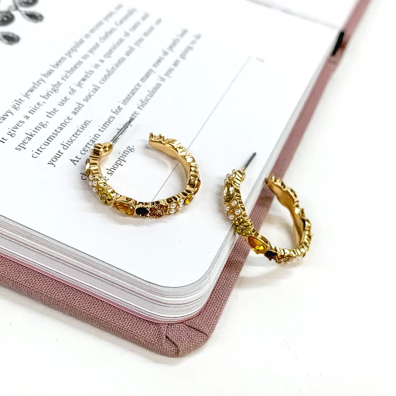 Crystal Hoop Earrings-Gold Tone Hoop Earrings with Topaz Crystals