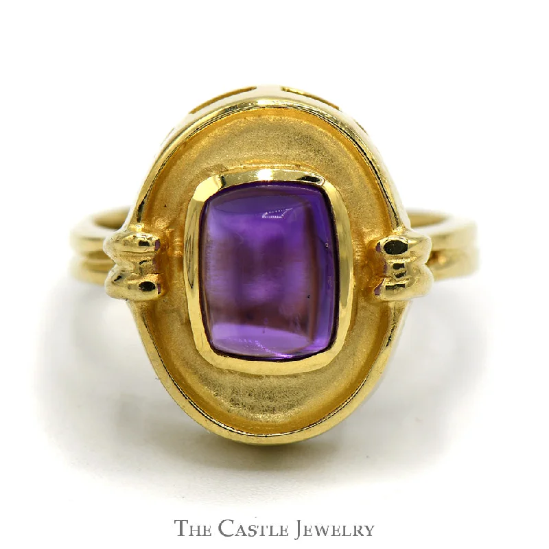 Men's Engagement Ring-Rectangular Cabochon Amethyst Ring in 14k Yellow Gold Oval Setting