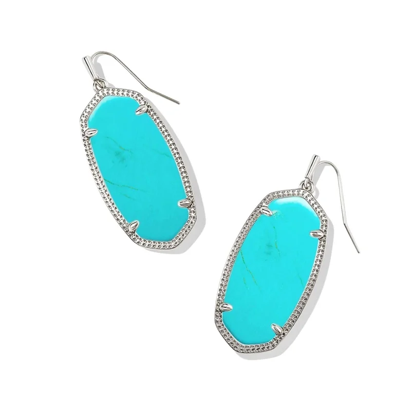 Gold Hoop Earrings-Kendra Scott | Elle Silver Drop Earrings in Variegated Turquoise Magnesite