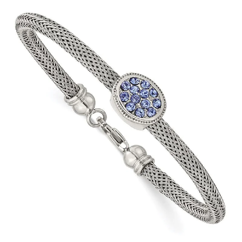 Personalized Charm Bracelet-Stainless Steel Polished and Textured Blue Crystal 7.25 in. Bracelet