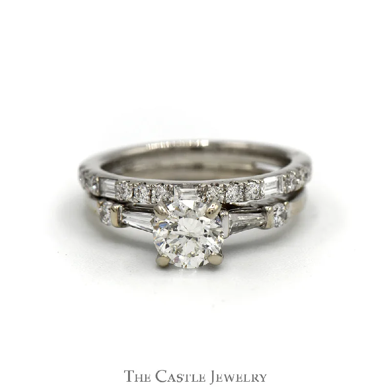 Unique Promise Ring-1.5cttw Round Diamond Neil Lane Soldered Bridal Set with Baguette Accents and Matching Band in 14k White Gold