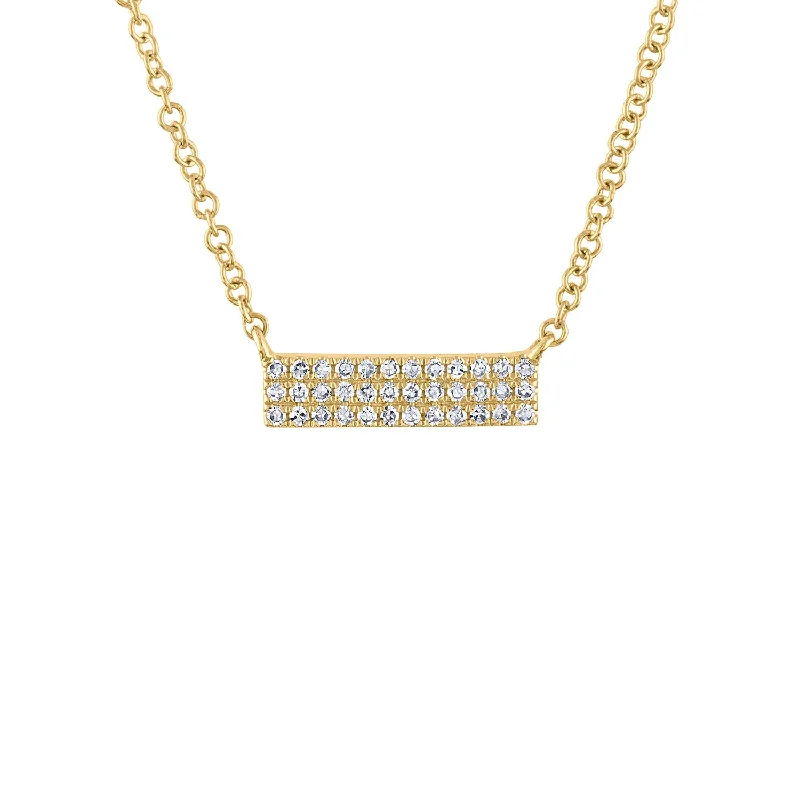 Elegant Wedding Necklace-14KT GOLD MINI DIAMOND 3 ROW BAR NECKLACE