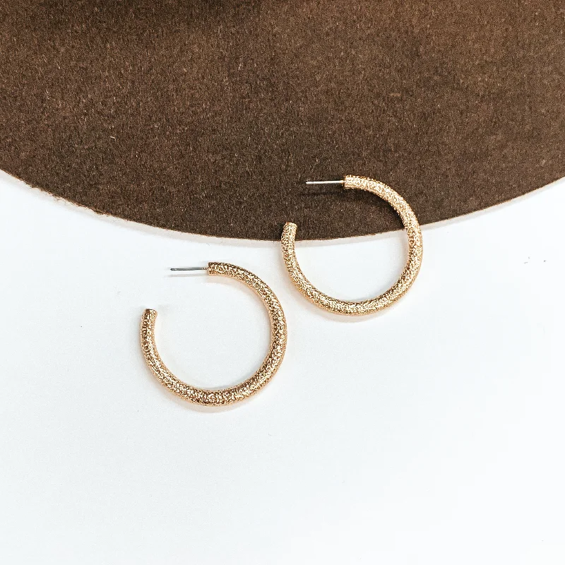 Bohemian Style Earrings-Textured Medium Sized Hoop Earrings in Gold