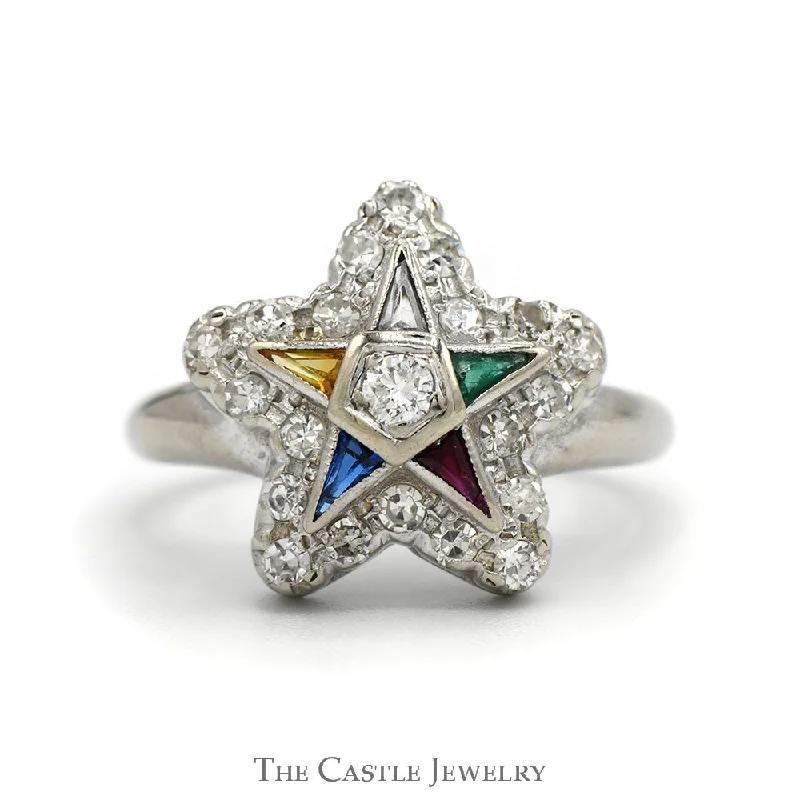 Beautiful Custom Ring-1/2cttw Diamond Eastern Star Ring in 14k White Gold