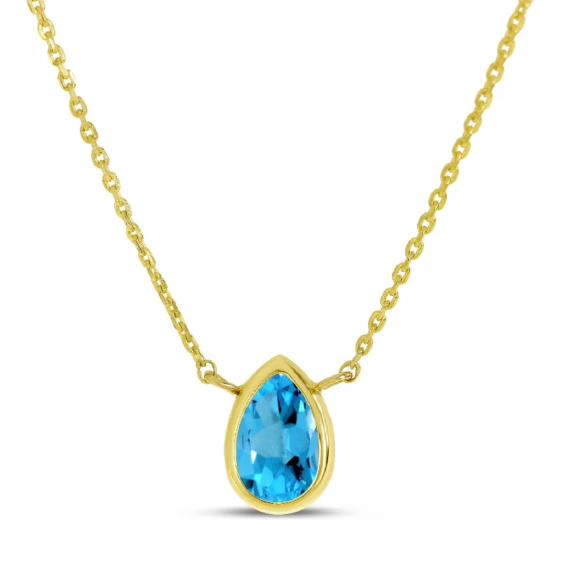 Vintage Pendant Necklace-14K Yellow Gold 6x4mm Pear Shaped Blue Topaz Birthstone Necklace