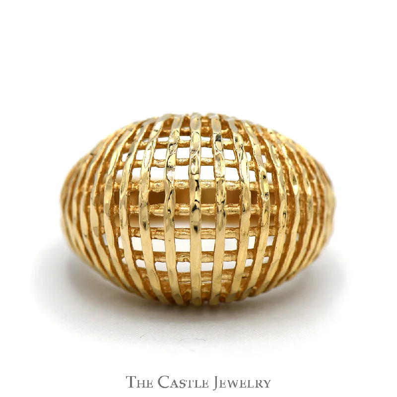 Customizable Birthstone Ring-Open Lattice Designed Dome Ring in 14k Yellow Gold