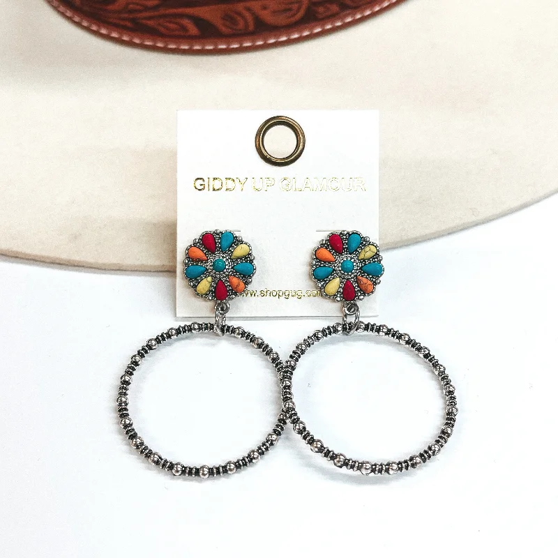 Simple Silver Earrings-Sway to the Music Circle Cluster Post Earrings with Circle Drop in Multicolor