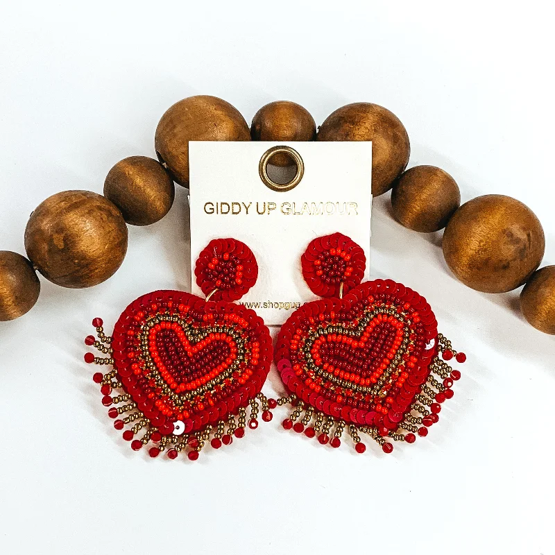 Pearl Hoop Earrings-Happy Hearts Beaded Earrings in Red