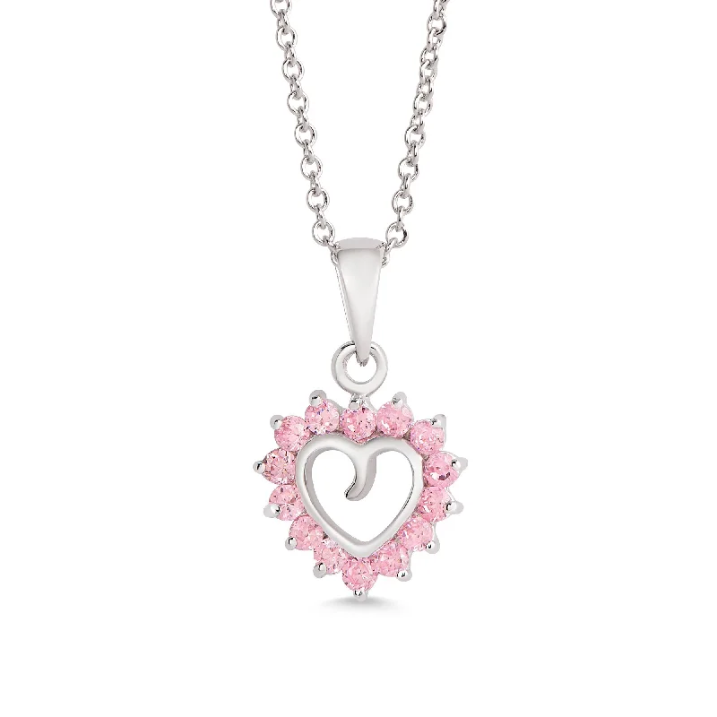 Elegant Necklace with Topaz-Open Heart Pink CZ Pendant in Sterling Silver