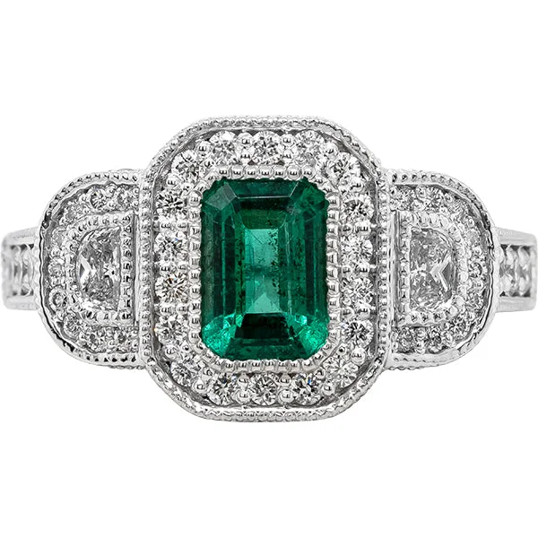 Designer Wedding Ring Set-Gems of Distinction Collection's 14k White Gold 1.01ct Emerald & .86ctw Diamond Ring