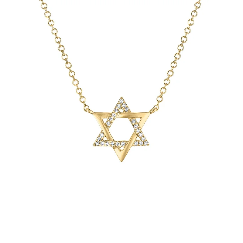 Luxury Pearl Necklace-14KT GOLD HALF DIAMOND STAR OF DAVID NECKLACE