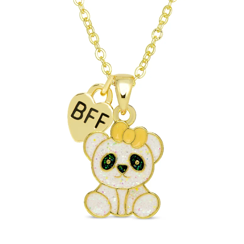 Trendy Necklace for Bridesmaids-BFF Panda Glitter Necklace - White