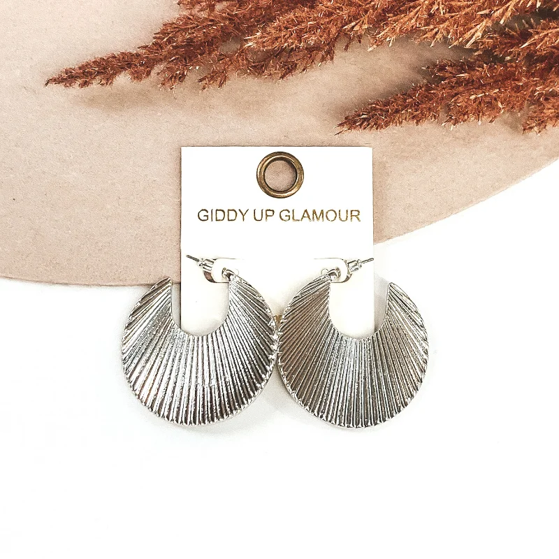 Fine Silver Earrings-Shell Textured Irregularly Shaped Hoop Earrings in Silver