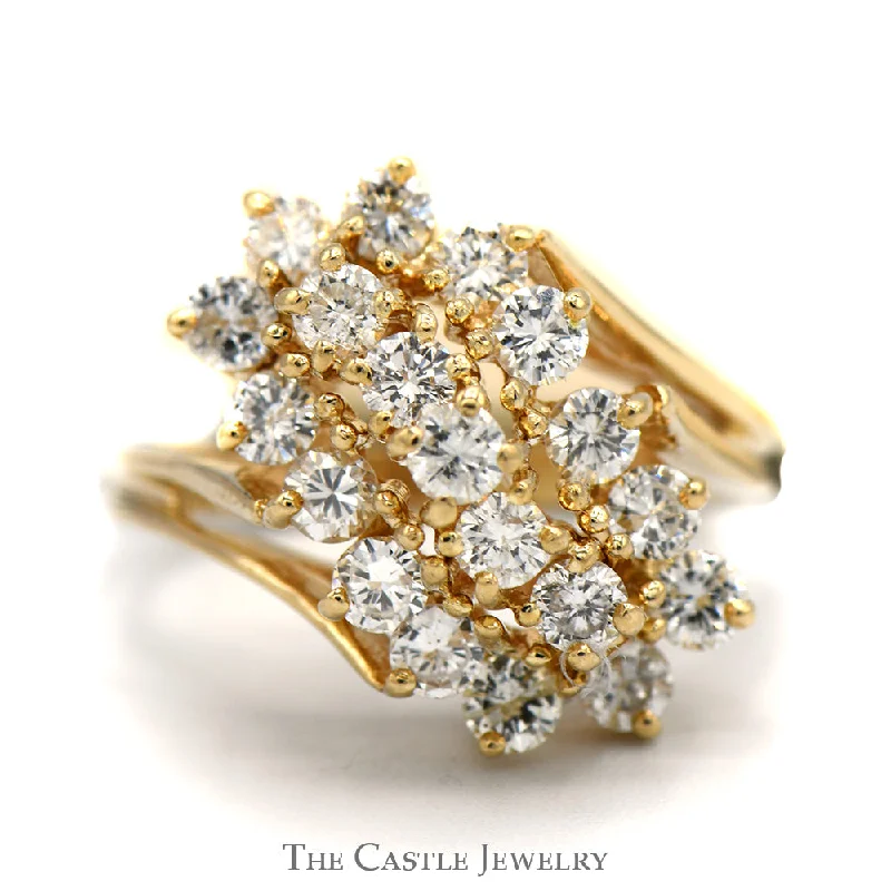 Custom Name Ring-1.55cttw Waterfall Diamond Cluster Ring in 14k Yellow Gold Bypass Setting