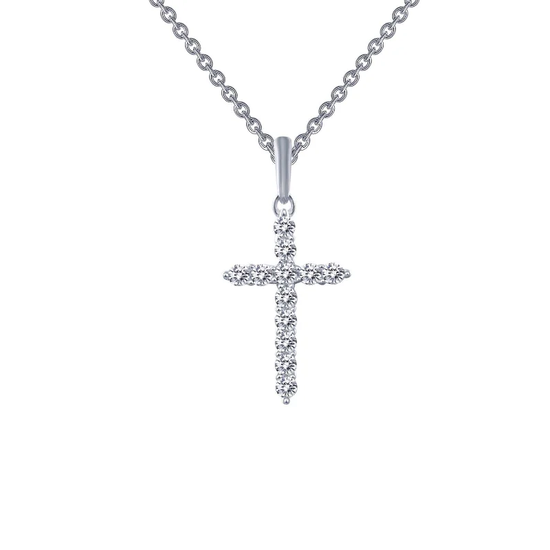 Diamond and Gold Necklace-Lafonn Simulated Diamond 0.36ct Cross Necklace P0165CLP18