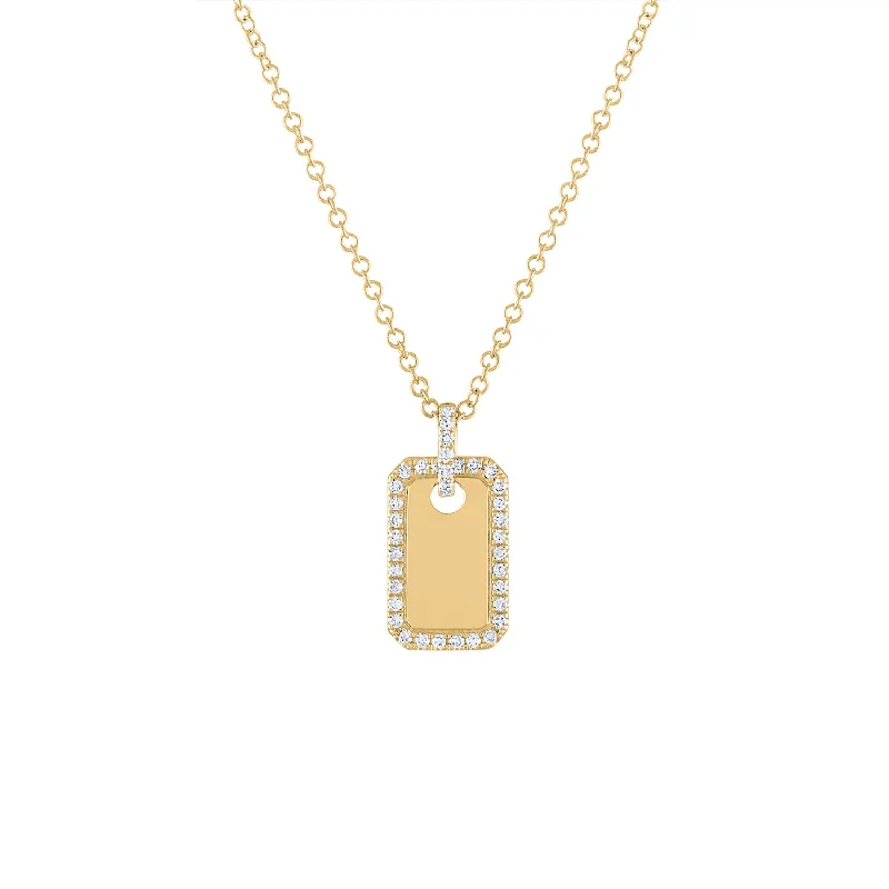 Sparkling Gold Necklace-14KT GOLD DIAMOND MINI DOG TAG NECKLACE