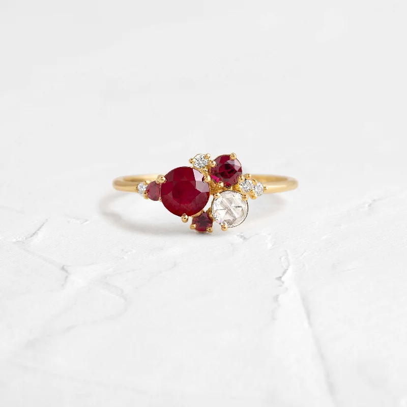 Custom Rose Gold Ring-Ruby and Rose Cluster Ring