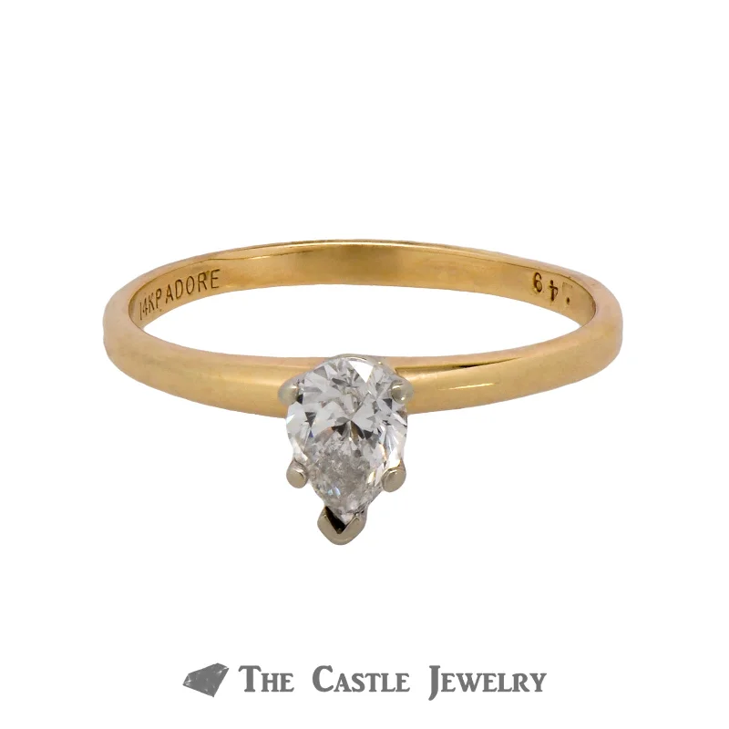 Personalized Gemstone Ring-Lovely .49ct Pear Shaped Solitaire Diamond Engagement Ring Crafted in 14K Yellow Gold