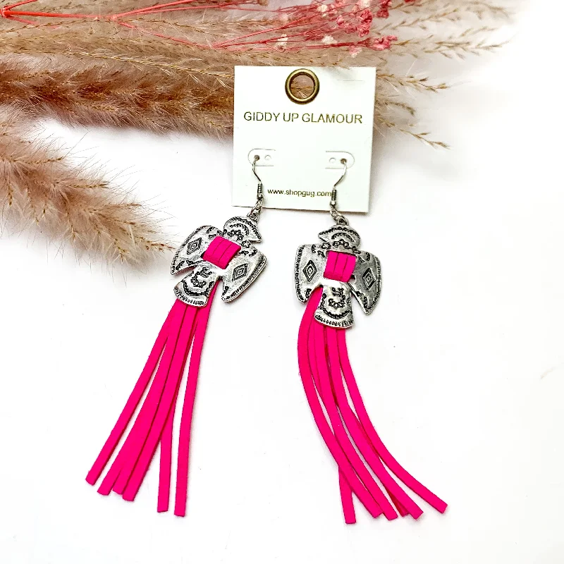 Party Earrings for Women-Thunderbird Tassel Earrings in Fuchsia