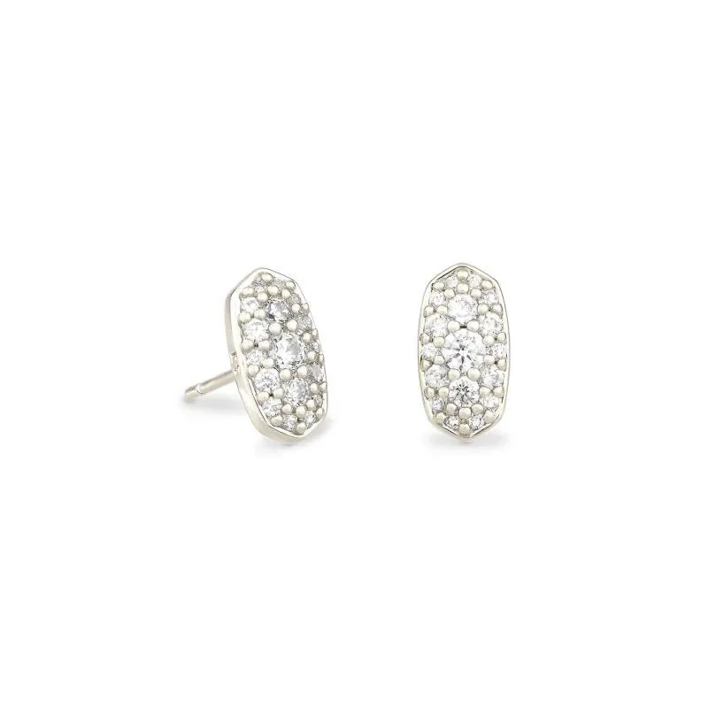 Customizable Earrings-Kendra Scott | Grayson Silver Stud Earrings in White Crystal