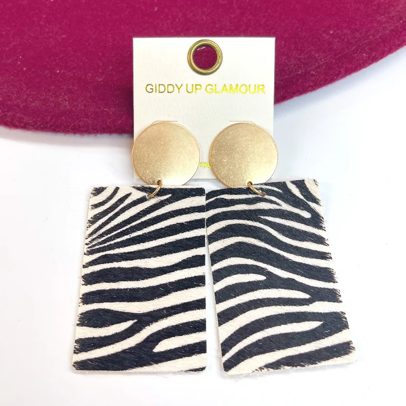 Unique Pearl Earrings-Where the Wild Things Are Zebra Print Rectangle Drop Earrings in White Print