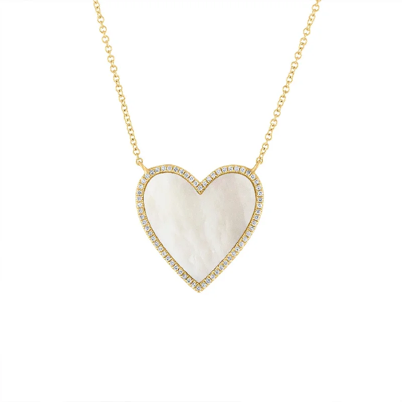 Simple Crystal Necklace-14KT GOLD DIAMOND MOTHER OF PEARL NECKLACE