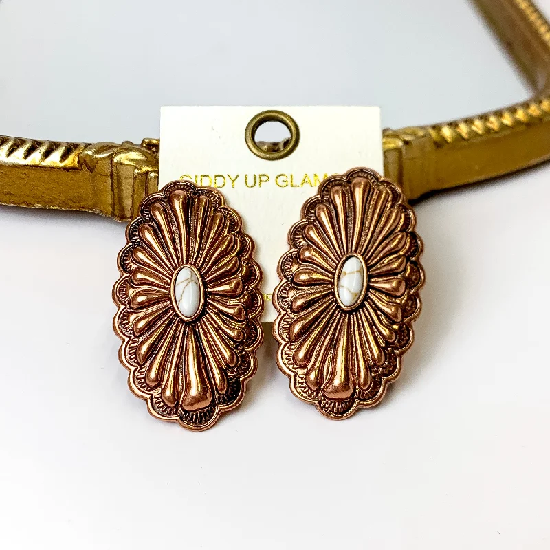 Stylish Dangle Earrings-Rope Me In Large Oval Concho Clip On Earrings in Copper Tone