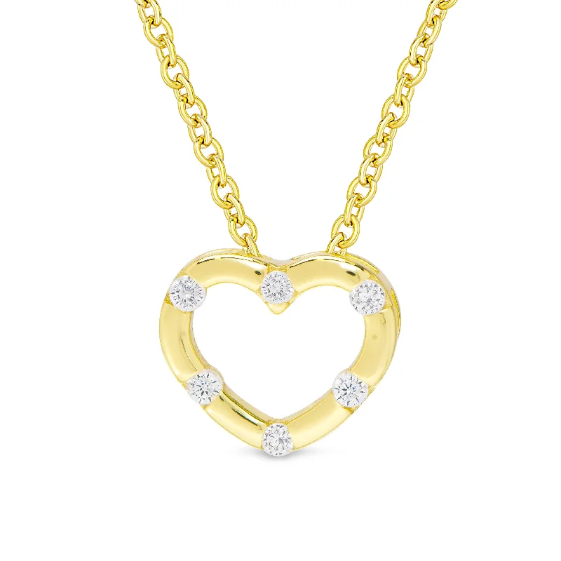 Diamond Pendant Necklace-CZ Inlay Heart Necklace in 18k Gold over Sterling Silver