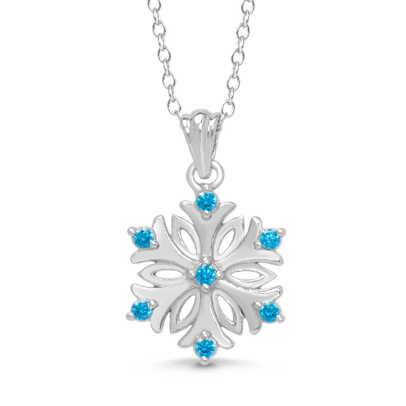 Customizable Wedding Necklace-Blue CZ Snowflake Necklace in Sterling Silver