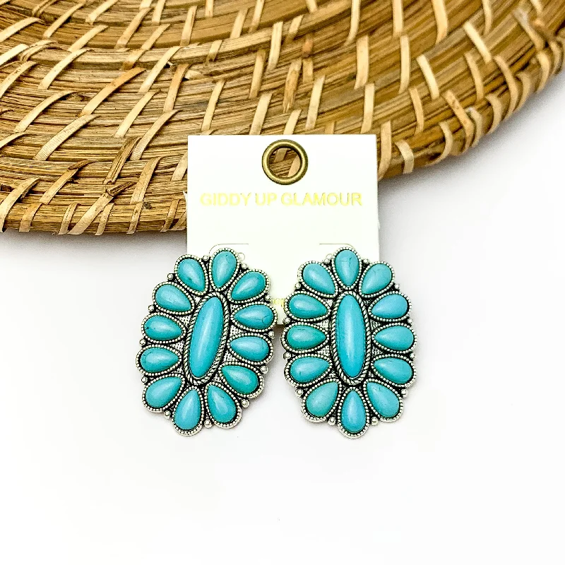 Large Dangle Earrings-Oval Cluster Earrings in Turquoise