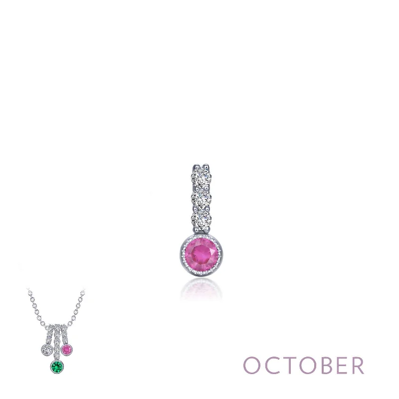 Modern Wedding Necklace-Lafonn October Birthstone Simulated Diamond & Tourmaline Small Love Pendant BP002TMP