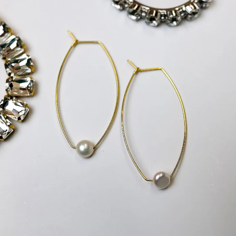 Custom Hoop Earrings-Sorrelli | Camilla Hoop Earrings in Bright Gold Tone and Modern Pearl