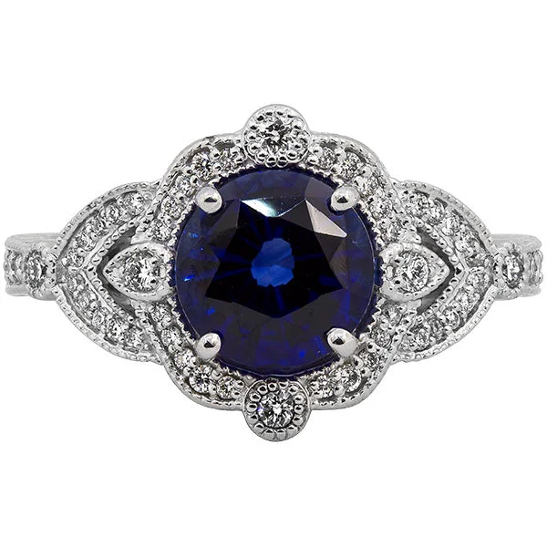 Diamond Wedding Band for Bride-Gems of Distinction Collection's 14k White Gold 2.02ct Sapphire & .27ctw Diamond Ring