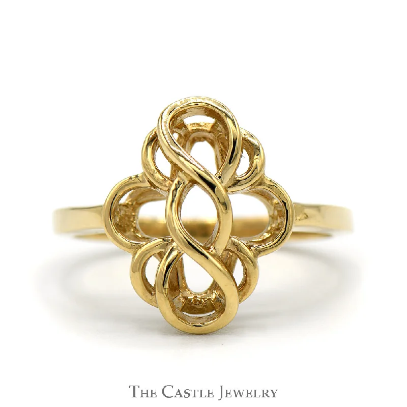 Silver Ring with Diamonds-14k Yellow Gold Free Form Interwoven Open Looped Shield Ring