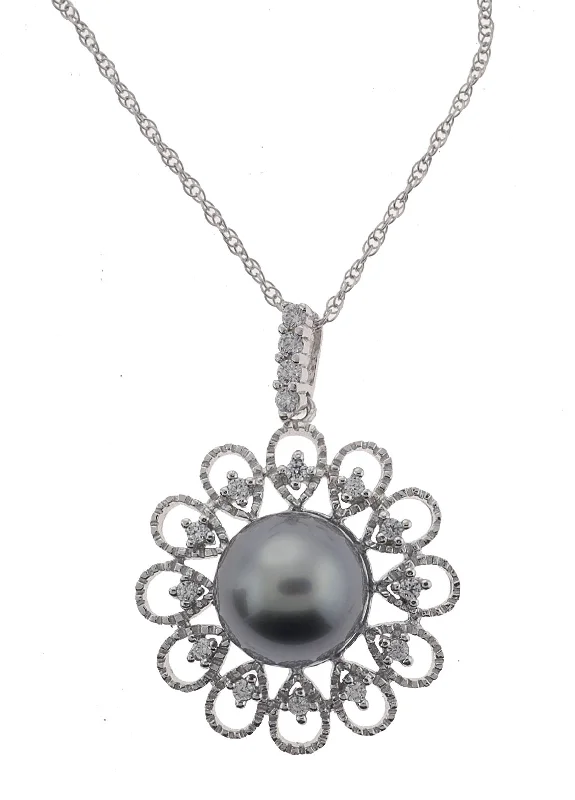 Silver Necklace with Gemstones-Burst Tahitian Pearl Necklace (SKU: 192641)