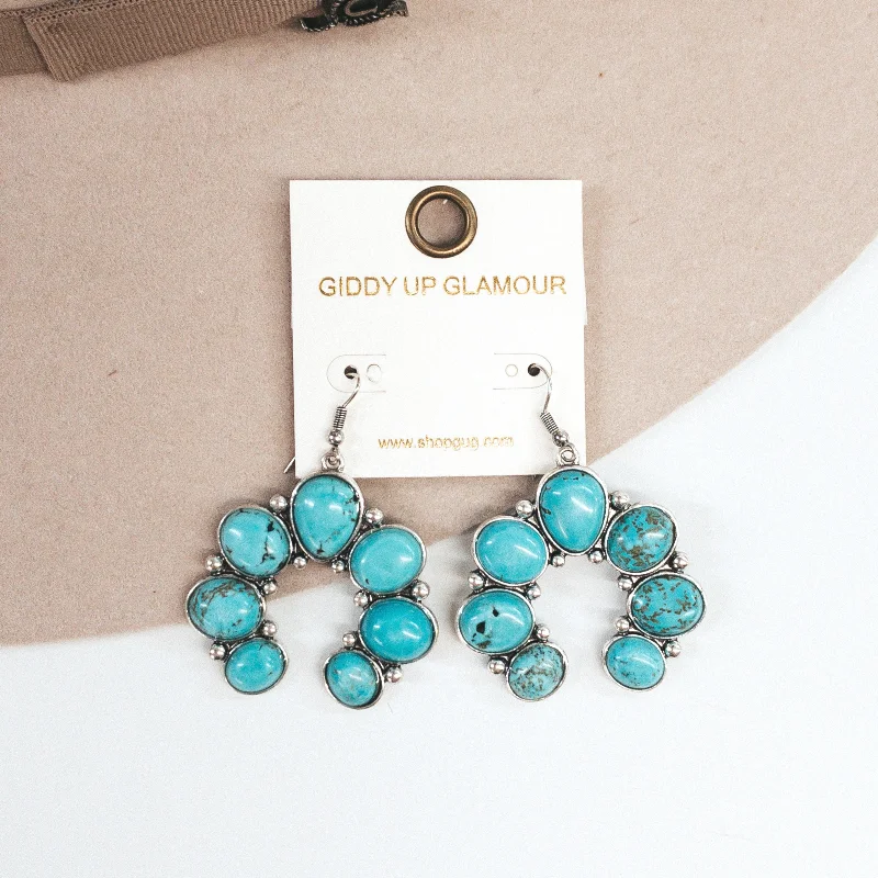 Luxury Gemstone Earrings-Squash Blossom Stone Earrings In Turquoise