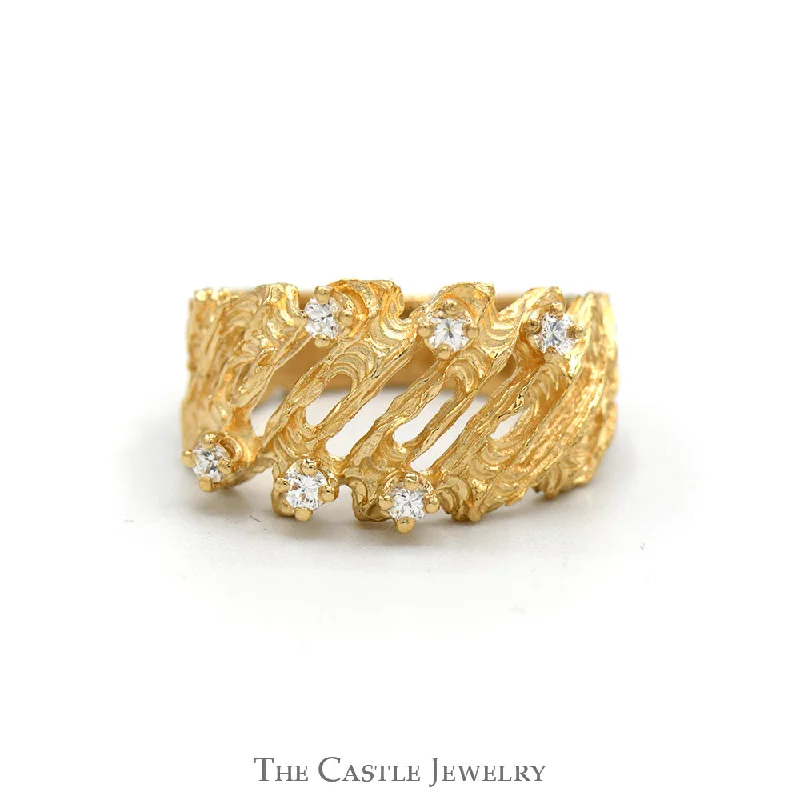 Gorgeous Wedding Ring Set-Open Nugget Designed Ring with Cubic Zirconia Accents in 14k Yellow Gold