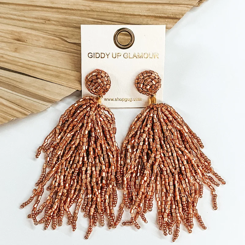 Fashion Earrings for Women-Crash My Party Seed Bead Tassel Earrings in Rose Gold