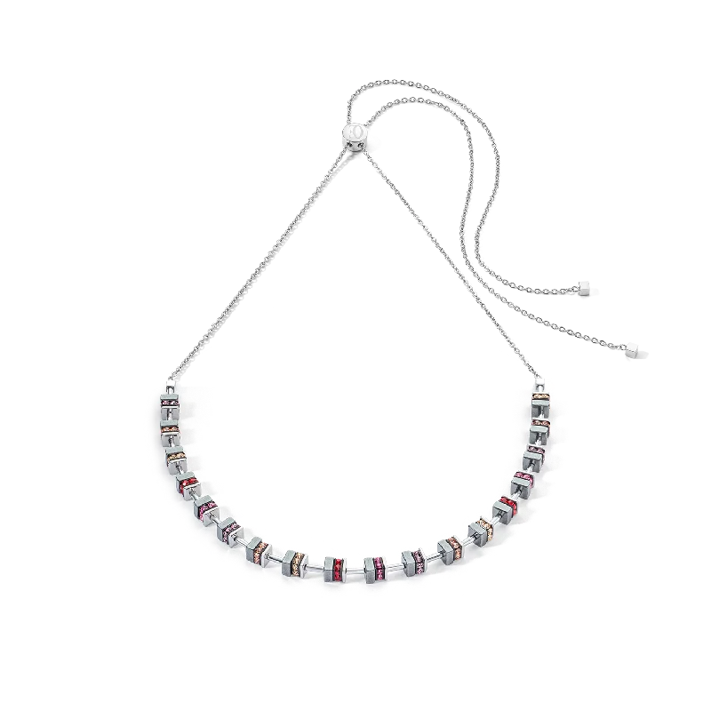 Designer Necklace for Special Occasions-Sparkling Classic Chain necklace silver-red