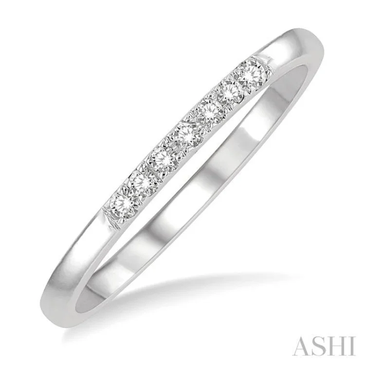 Birthstone Wedding Ring-1/10 Ctw Straight Row Center Round Cut Diamond Stackable Fashion Band in 10K White Gold