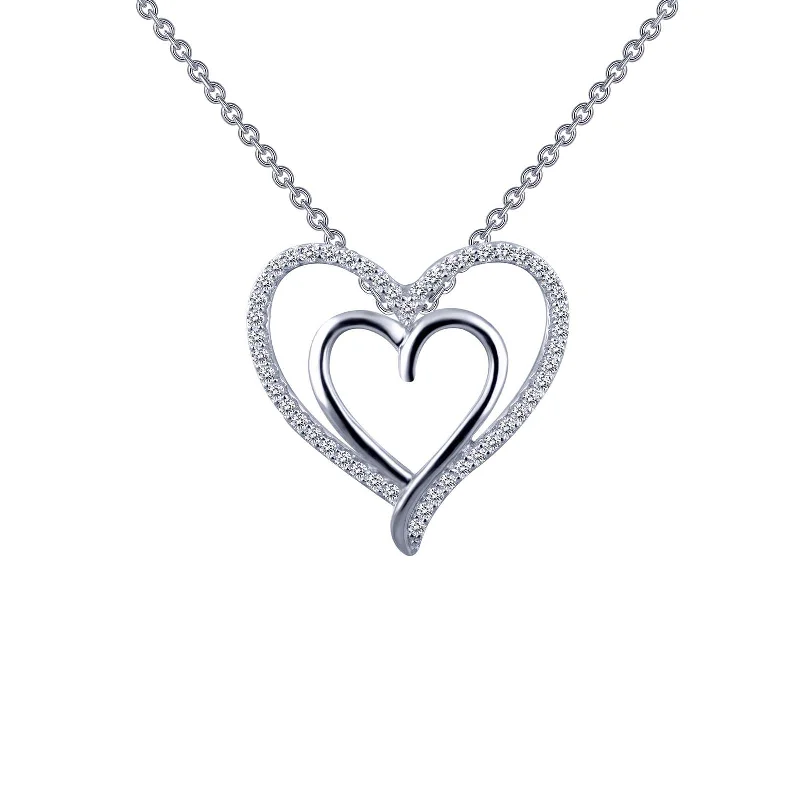 Simple Pendant Necklace-Lafonn Simulated Diamond Double Heart Necklace P0150CLP