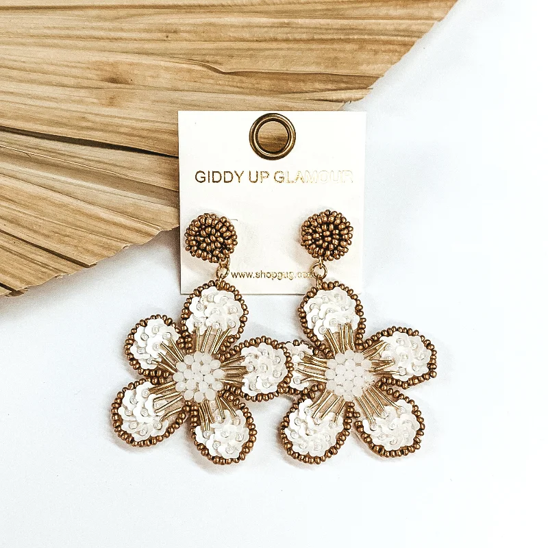 High-Quality Diamond Earrings-Beaded Flower Earrings in White