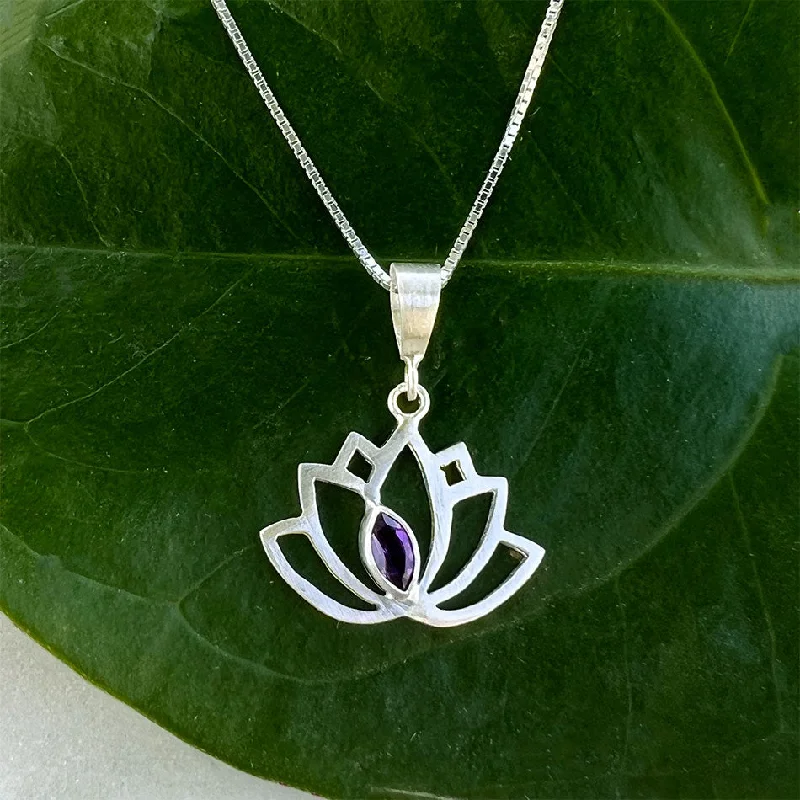 Gorgeous Pearl Necklace-Amethyst Lotus Necklace - Sterling Silver, Indonesia