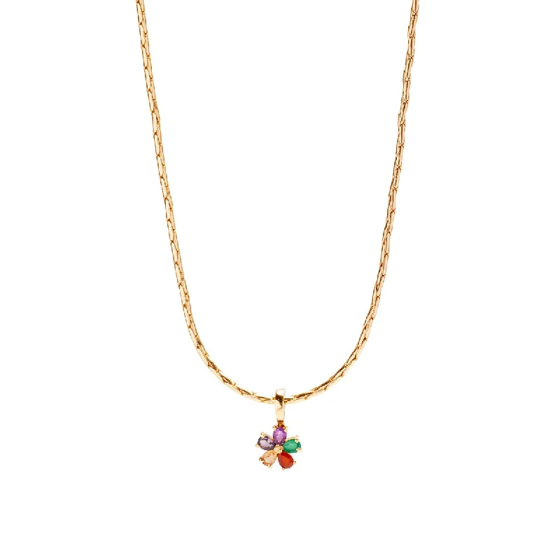 Customizable Wedding Necklace-Rainbow Daisy Necklace Charm on Isla Round Snake Chain