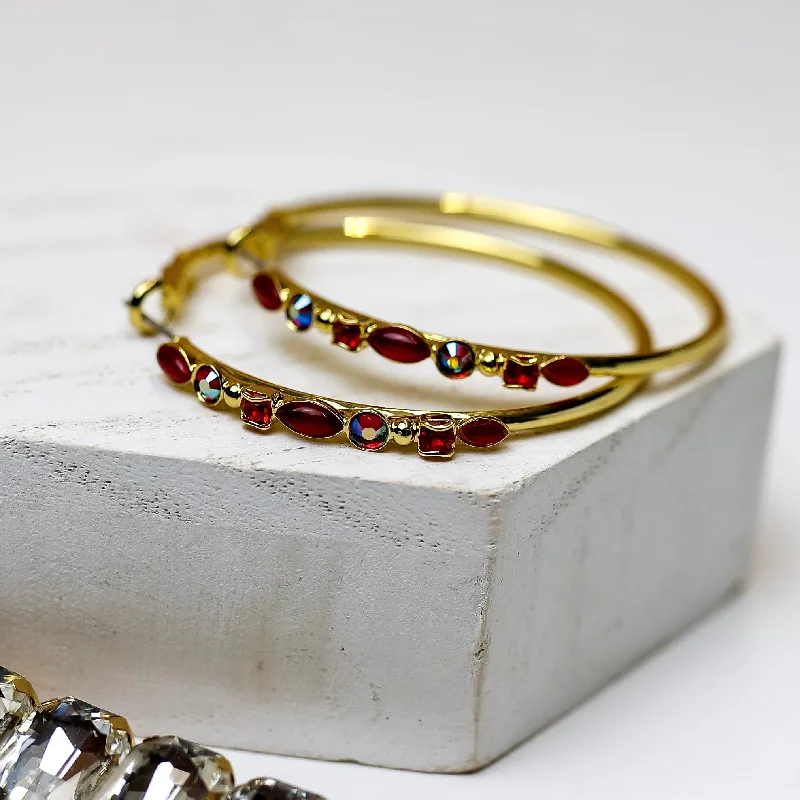 Small Dangle Earrings-Sorrelli | Mixed Media Hoop Earrings in Bright Gold Tone and Cranberry