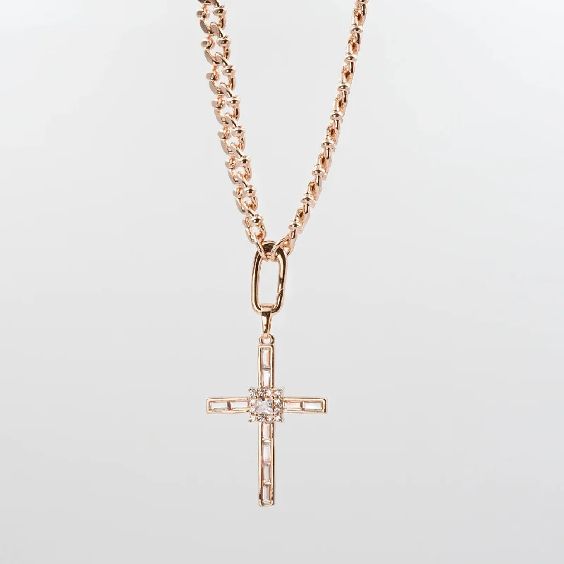 Diamond Heart Necklace-Elegant Cross Rose Gold Necklace I-38