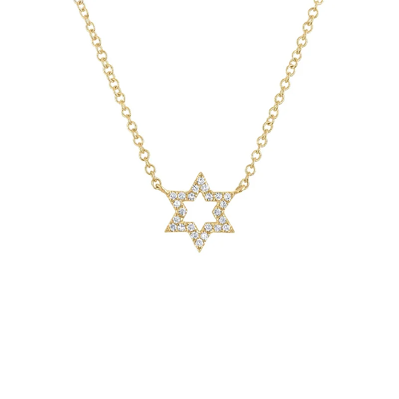 Long Silver Necklace-14KT GOLD DIAMOND OPEN STAR OF DAVID NECKLACE